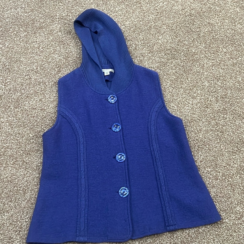 Coldwater Creek Sweater Womans Size XL Periwinkle Purple Wool Hooded  Vest